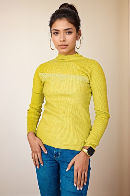 yellow high neck light woollen top