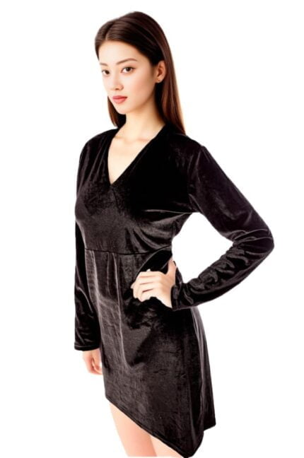 Velvet Elegance Full Sleeve Short Dress