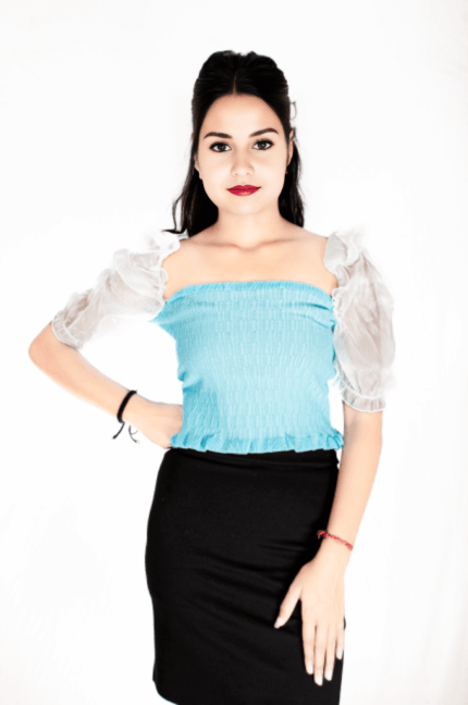 Crop top with puffed organza sleeves