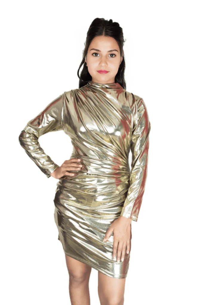 Golden glamour ruched metallic short dress