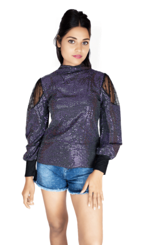 Royal amethyst sequin high neck top