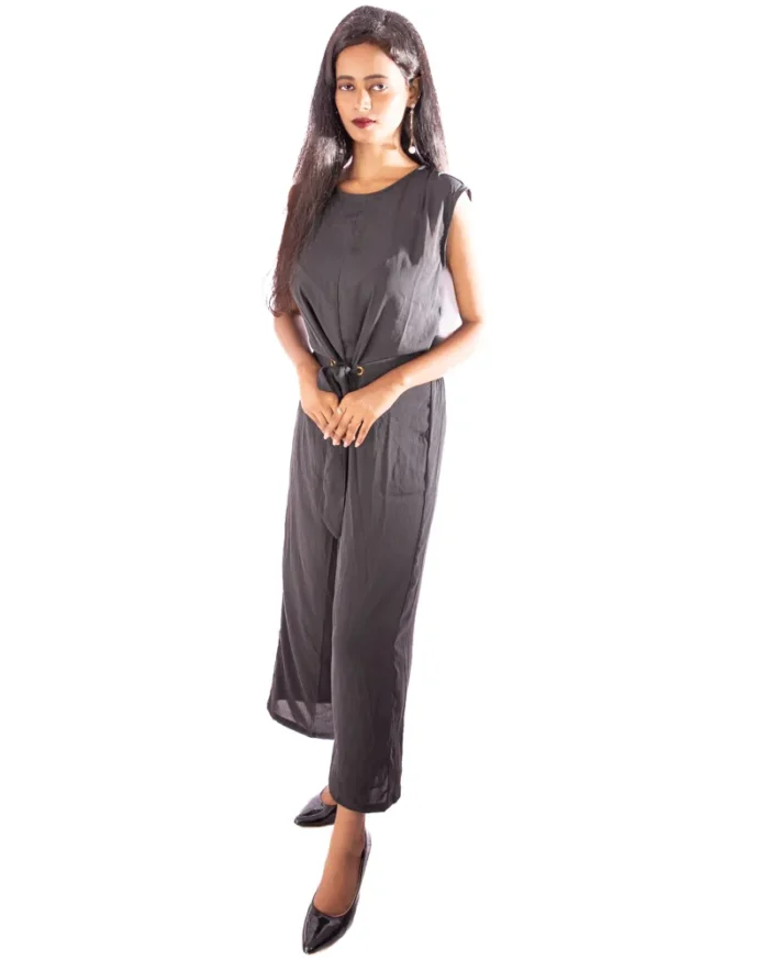 Noir satin elegance sleeveless jumpsuit