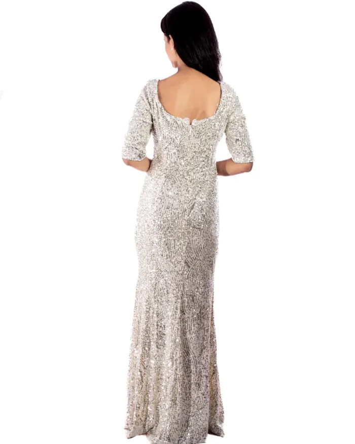 Iconic elegance beige sequin long gown sequin long gown