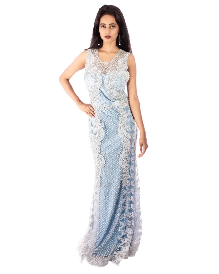 Ice blue pearl elegance long gown