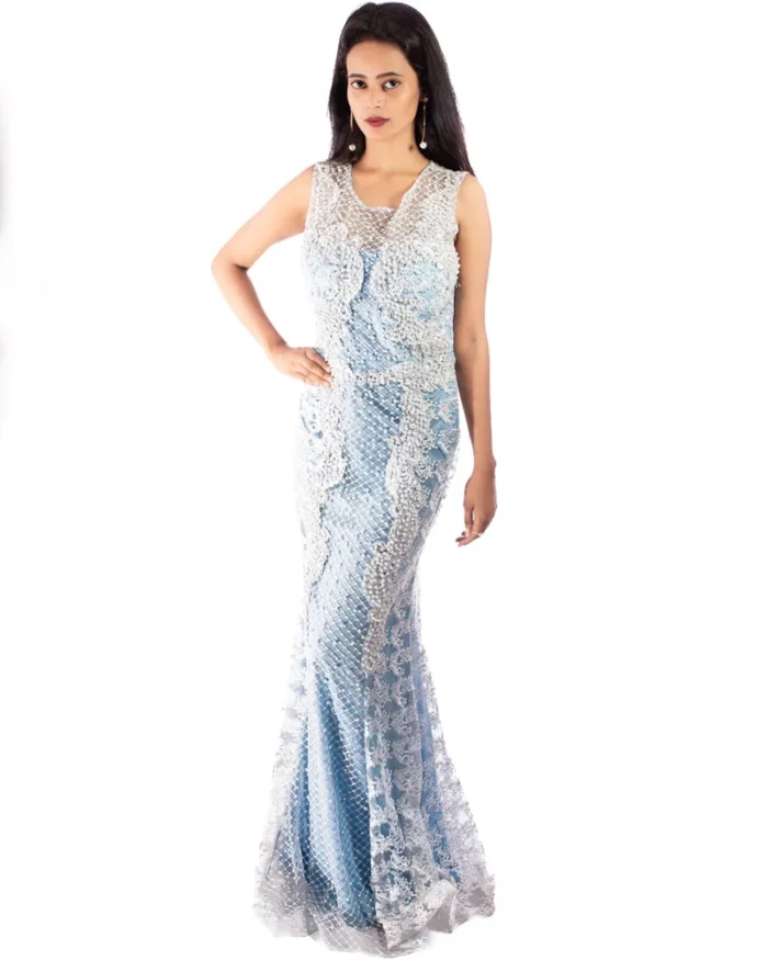 Ice blue pearl elegance long gown long gown