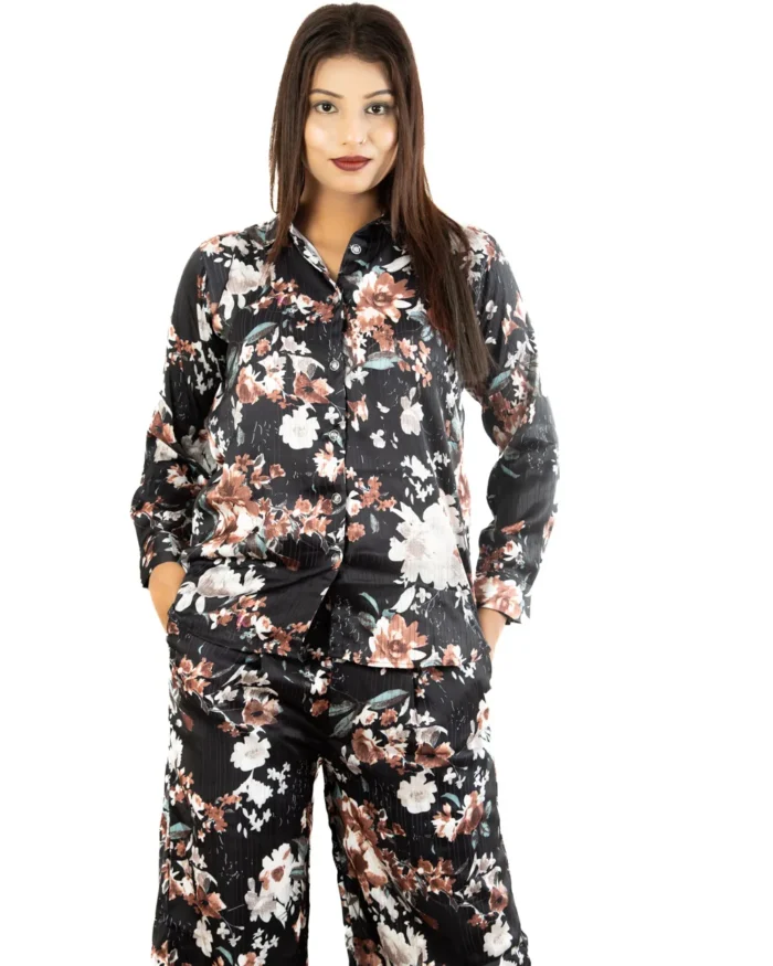 Black printed Printed Shirt Pattern Co-Ord Set