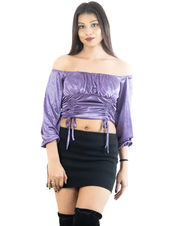 Amethyst charm off shoulder crop top off shoulder crop top