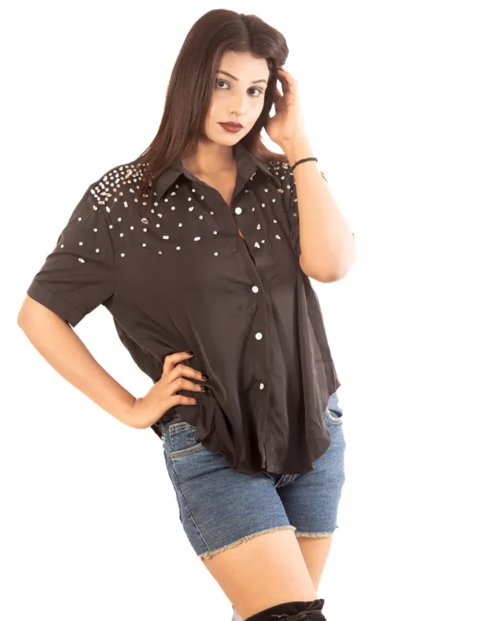 Sparkle rhinestone short shirt short shirt