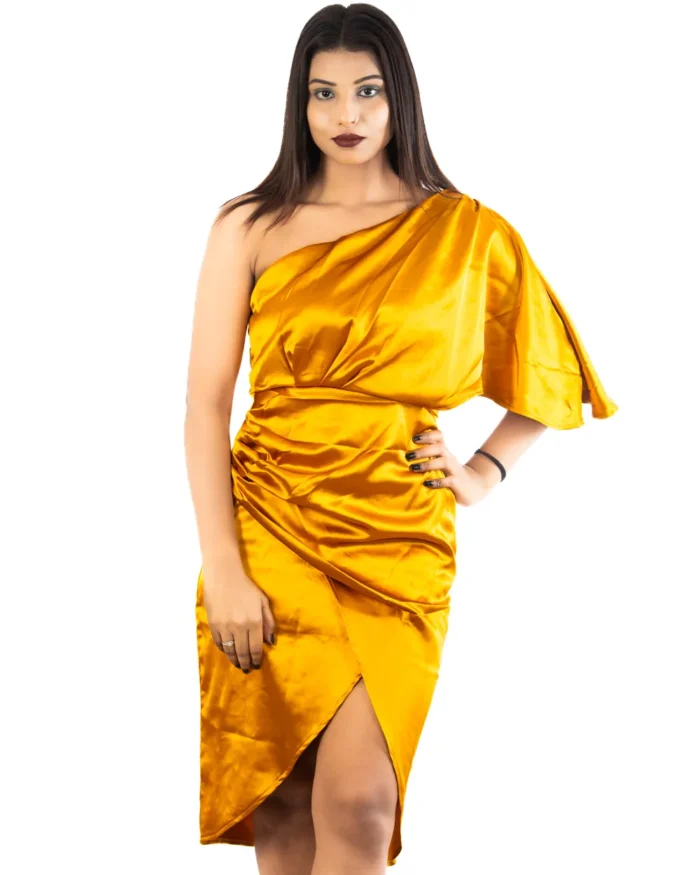 Golden Glamour One Shoulder Short Dress