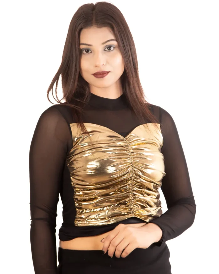 Golden radiance full sleeve black and golden metallic crop top for parties crop top for parties