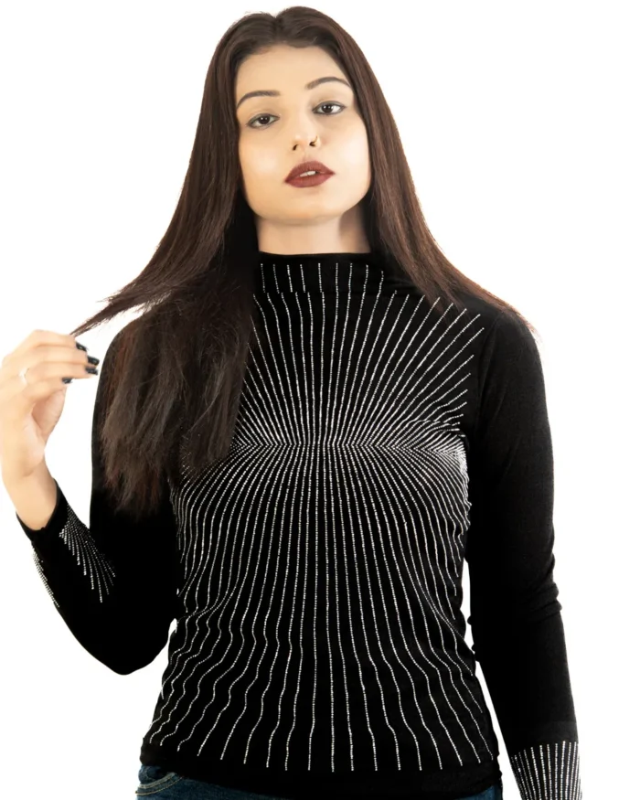 Midnight glam high-neck full sleeve black top with sparkles black top with sparkles