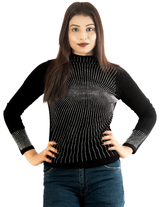 Midnight glam high-neck full sleeve black top with sparkles black top with sparkles