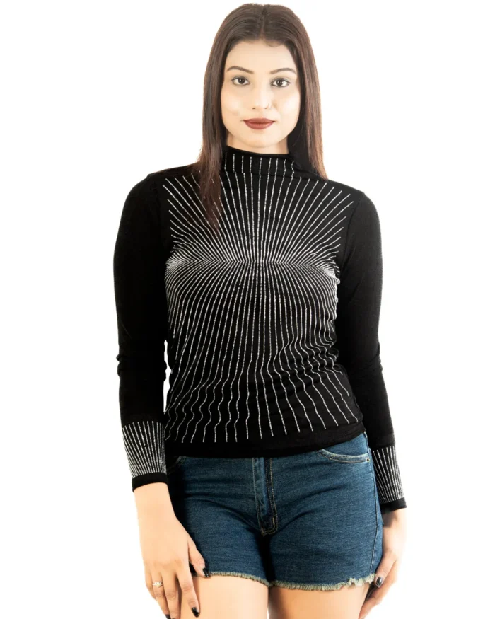 Midnight glam high-neck full sleeve black top with sparkles