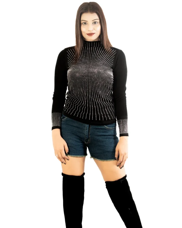 Midnight glam high-neck full sleeve black top with sparkles black top with sparkles