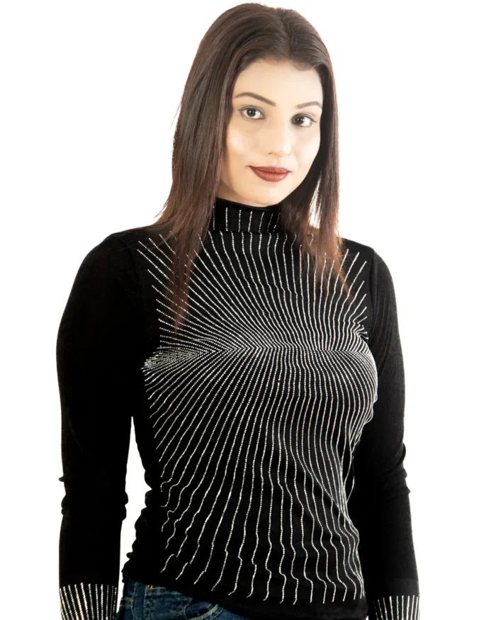 Midnight glam high-neck full sleeve black top with sparkles black top with sparkles