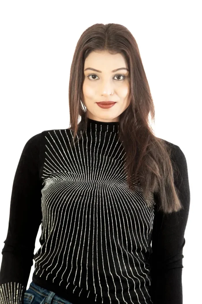 Midnight glam high-neck full sleeve black top with sparkles black top with sparkles