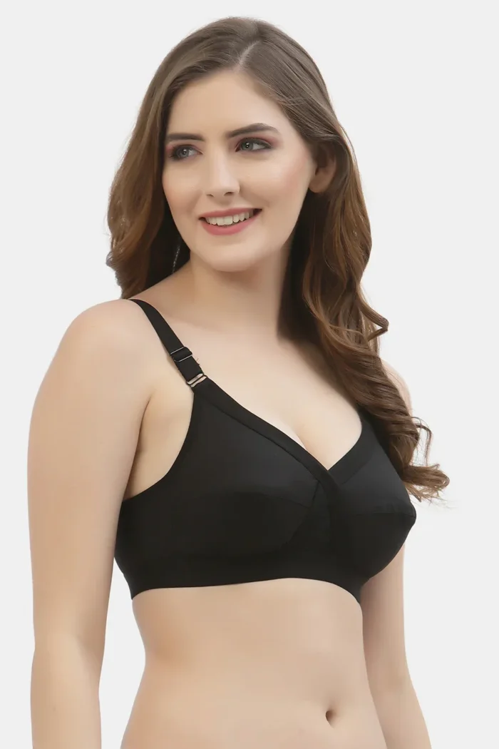 Floret Crossfit Full Coverage Cotton Bra black | Non-Padded, Non-Underwired, Crossneck Support, 4-Hook Closure, Wide Straps | Ideal for Large and Regular Sizes full coverage cotton bra black