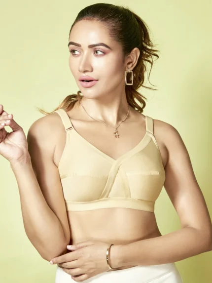 Floret Crossfit Full Coverage Cotton Bra - Skin | Non-Padded, Non-Underwired, Crossneck Support, 4-Hook Closure, Wide Straps | Ideal for Large and Regular Sizes