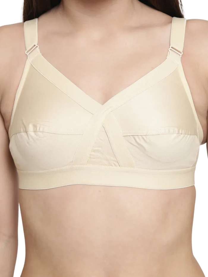 Floret Crossfit Full Coverage Cotton Bra - Skin | Non-Padded, Non-Underwired, Crossneck Support, 4-Hook Closure, Wide Straps | Ideal for Large and Regular Sizes cotton bra